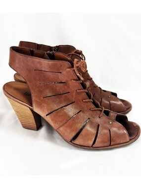 PAUL GREEN Cosmo Leather Slingback Sandals Block Heels Lace Up Size 7.5